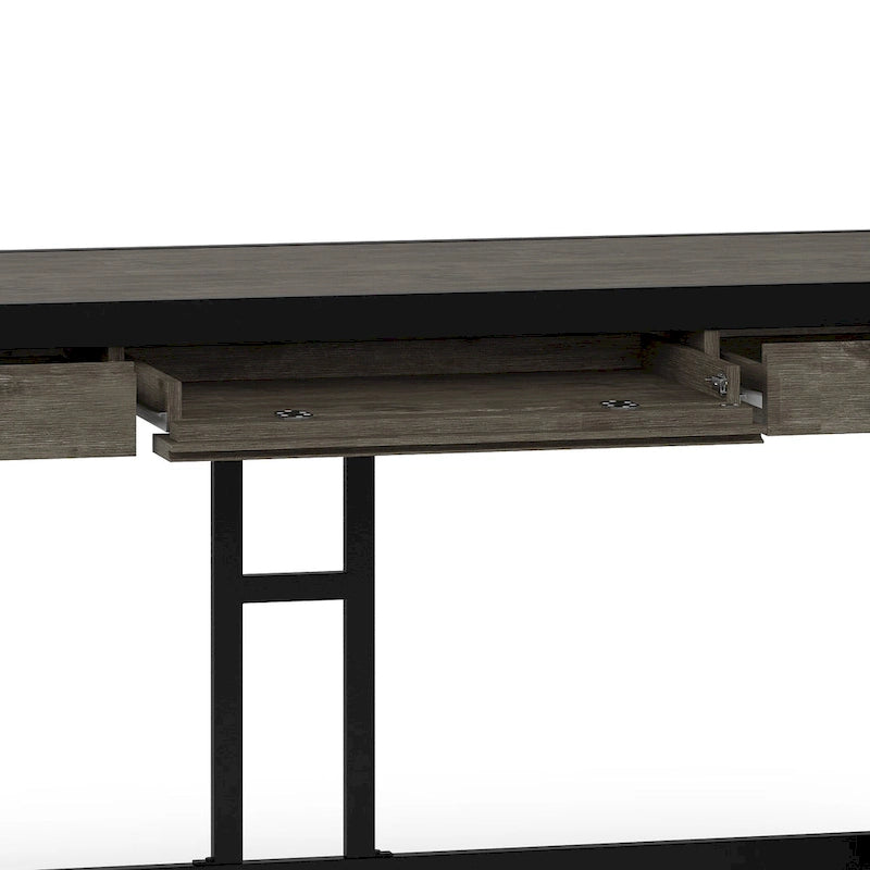 Solid Acacia Wood Industrial Office Desk with Keyboard Tray