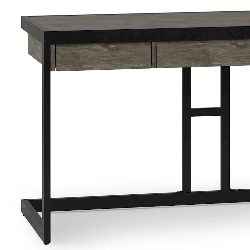 Solid Acacia Wood Industrial Office Desk with Keyboard Tray