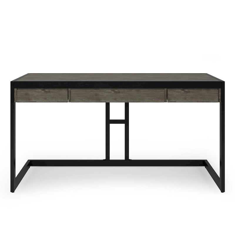 Solid Acacia Wood Industrial Office Desk with Keyboard Tray