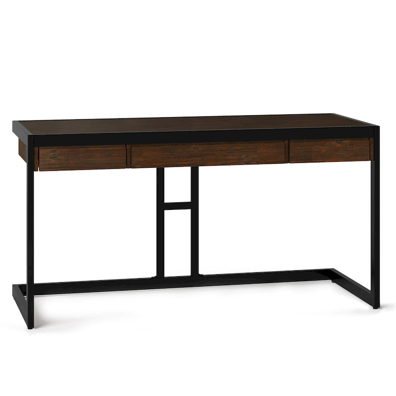 Solid Acacia Wood Industrial Office Desk with Keyboard Tray