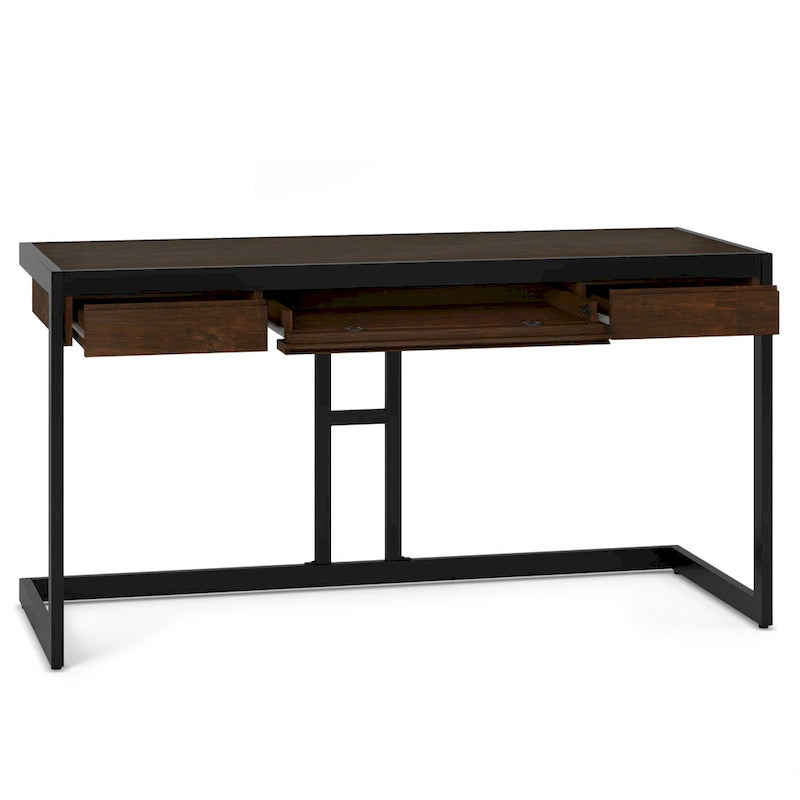 Solid Acacia Wood Industrial Office Desk with Keyboard Tray