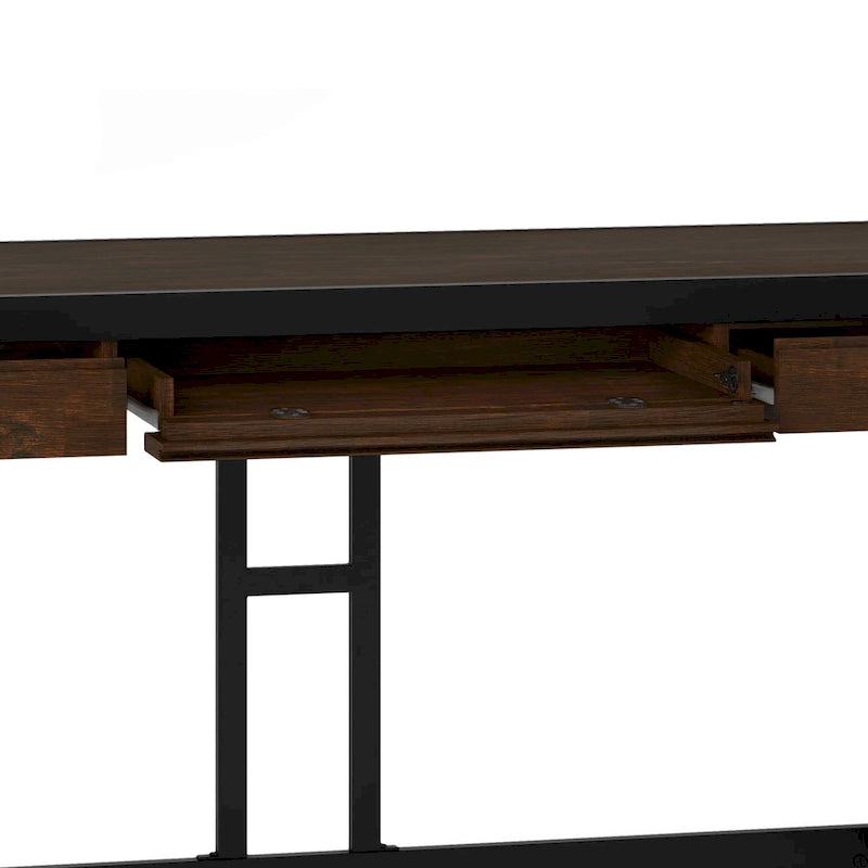 Solid Acacia Wood Industrial Office Desk with Keyboard Tray