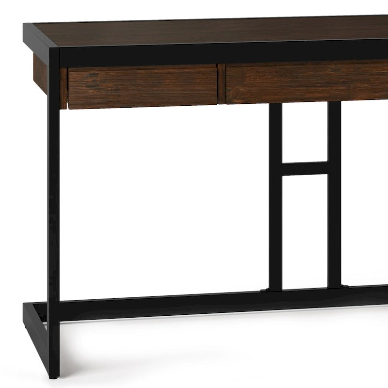 Solid Acacia Wood Industrial Office Desk with Keyboard Tray
