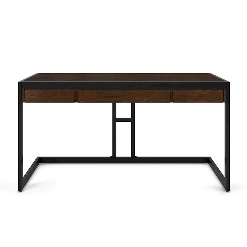 Solid Acacia Wood Industrial Office Desk with Keyboard Tray