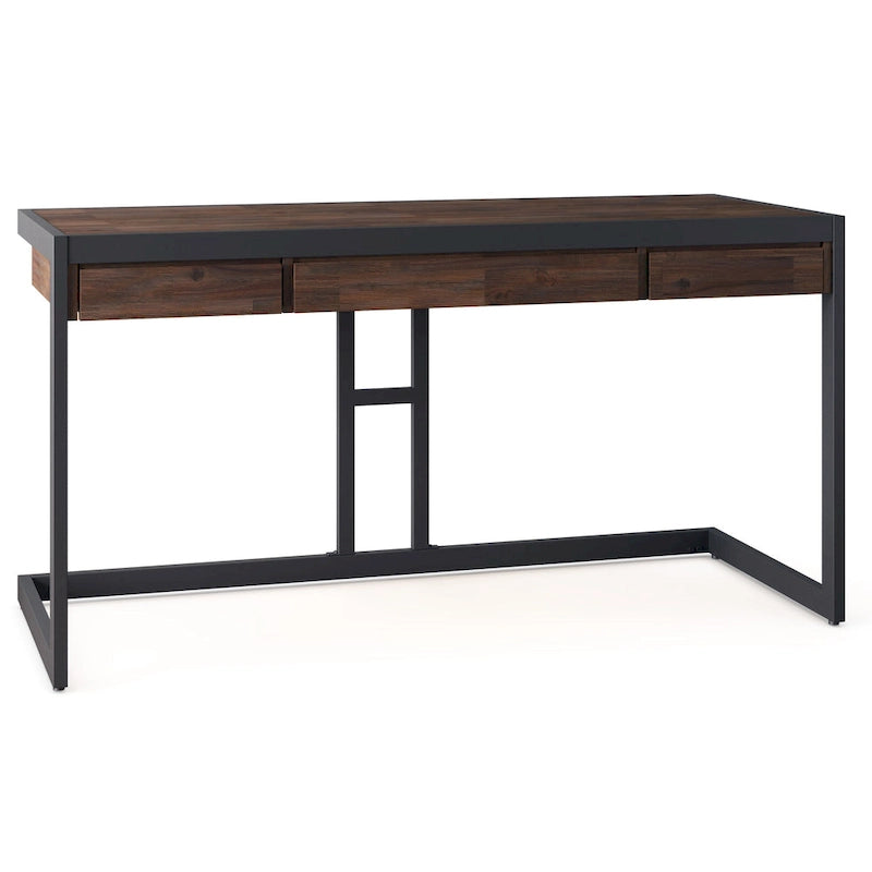 Solid Acacia Wood Industrial Office Desk with Keyboard Tray