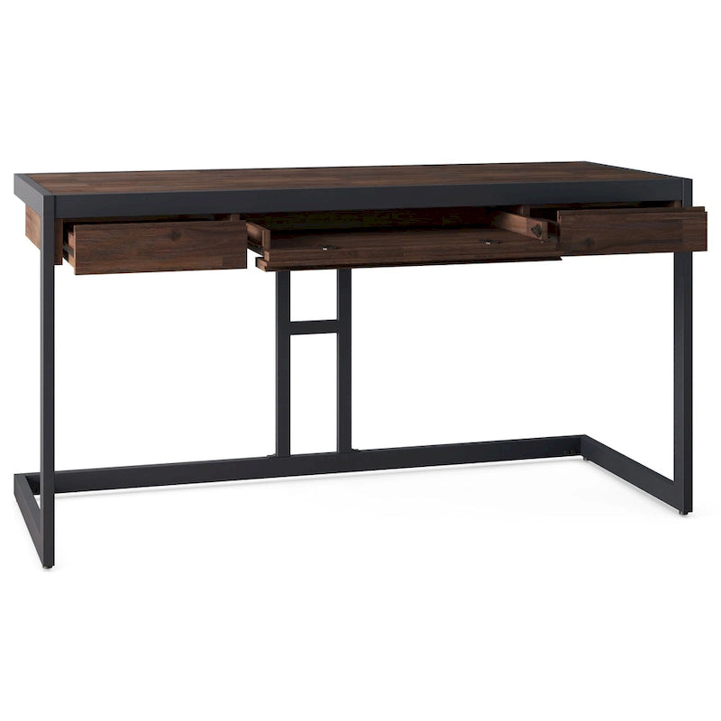 Solid Acacia Wood Industrial Office Desk with Keyboard Tray