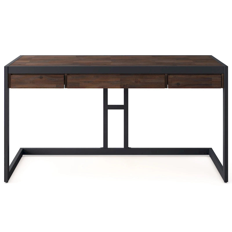 Solid Acacia Wood Industrial Office Desk with Keyboard Tray