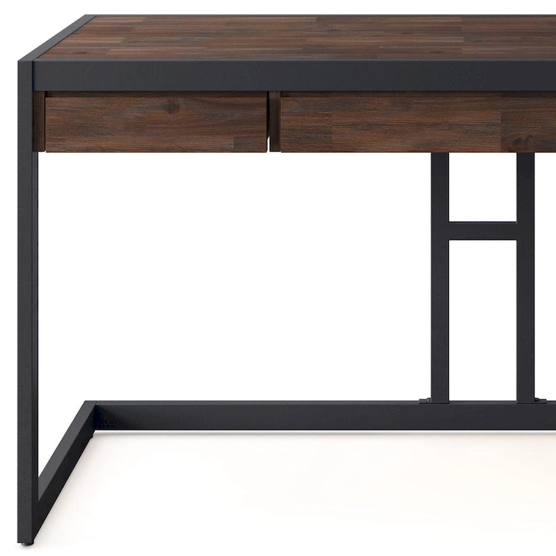 Solid Acacia Wood Industrial Office Desk with Keyboard Tray