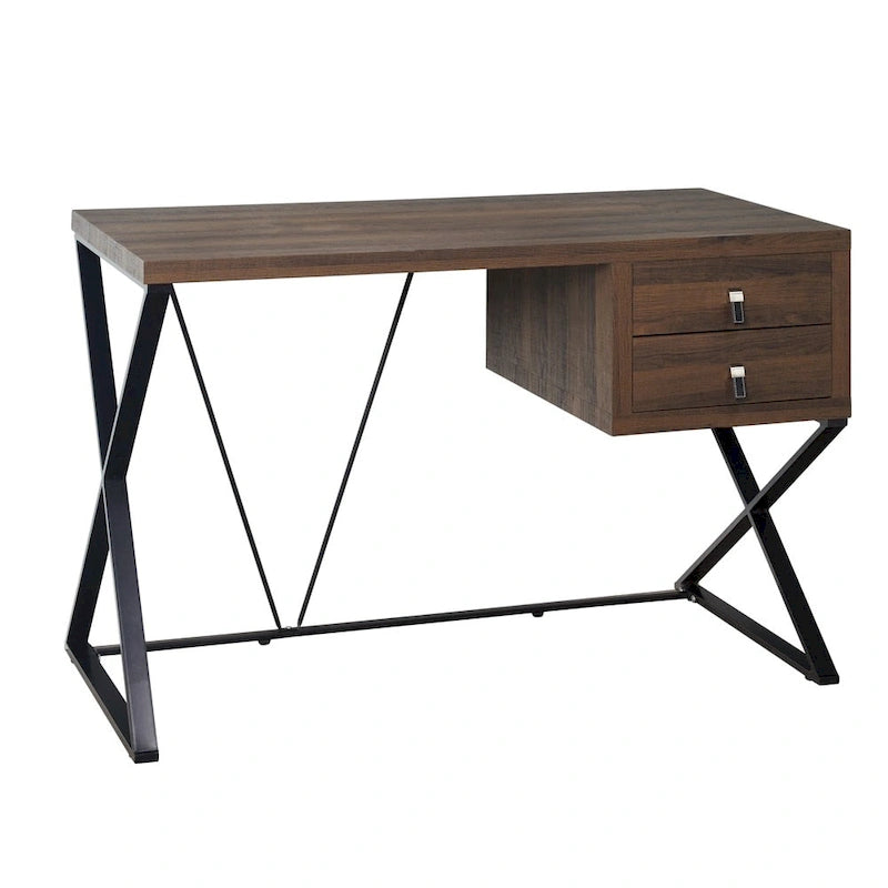 Retro 47-Inch Home Office Desk with 2 Drawers, Open Shelf, and X-Style Metal Legs