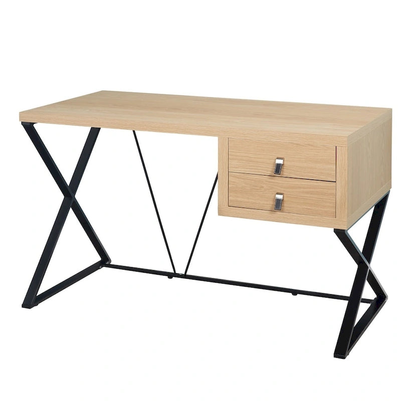 Retro 47-Inch Home Office Desk with 2 Drawers, Open Shelf, and X-Style Metal Legs