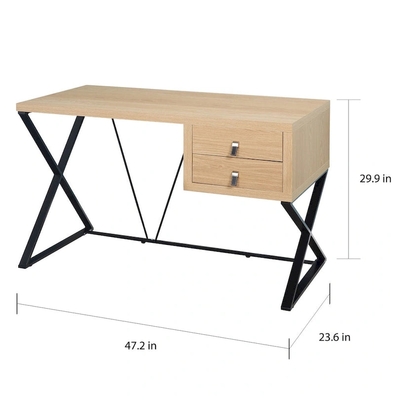 Retro 47-Inch Home Office Desk with 2 Drawers, Open Shelf, and X-Style Metal Legs