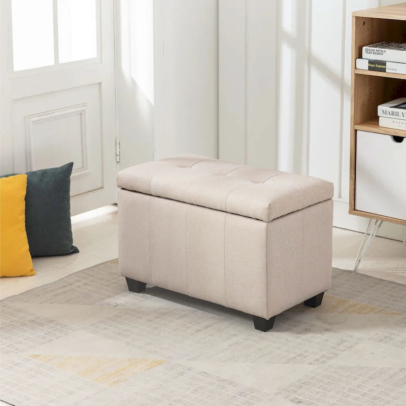 Fabric Flip-Top Storage Bench with Tufted Padded Seat - 27.5 Inches Wide