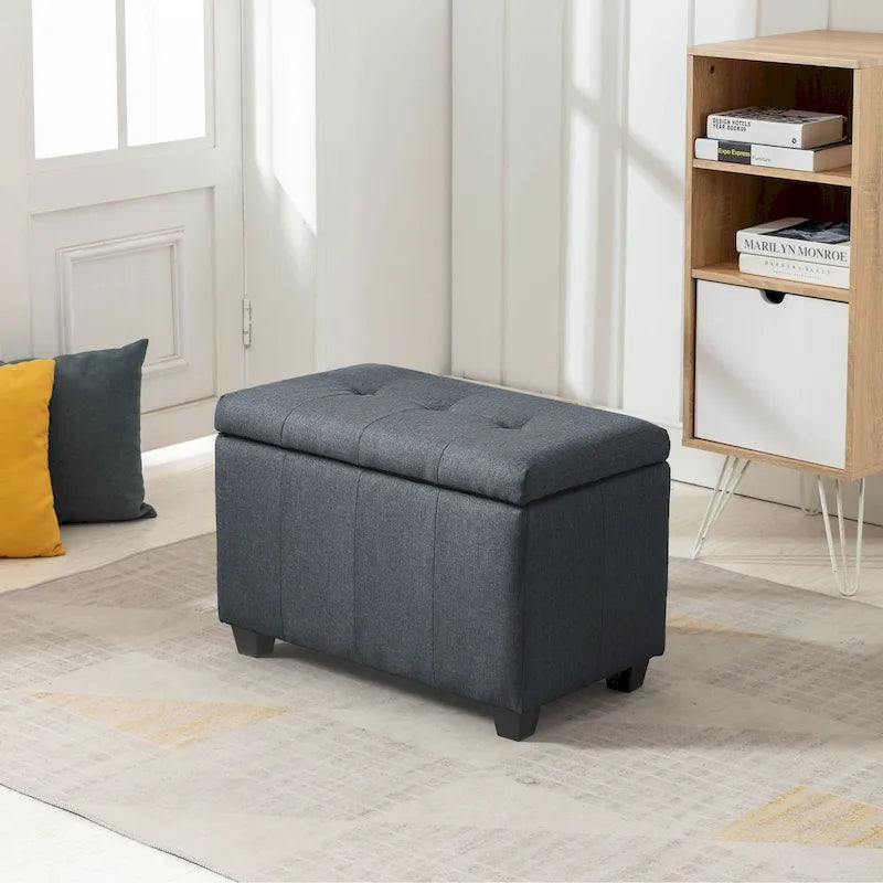Fabric Flip-Top Storage Bench with Tufted Padded Seat - 27.5 Inches Wide