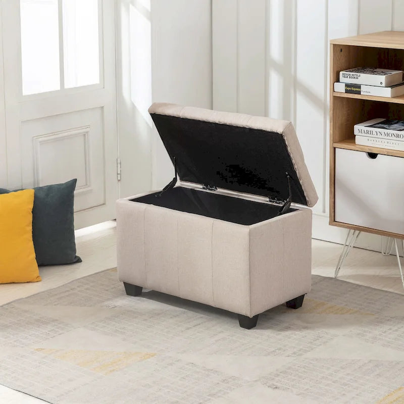 Fabric Flip-Top Storage Bench with Tufted Padded Seat - 27.5 Inches Wide