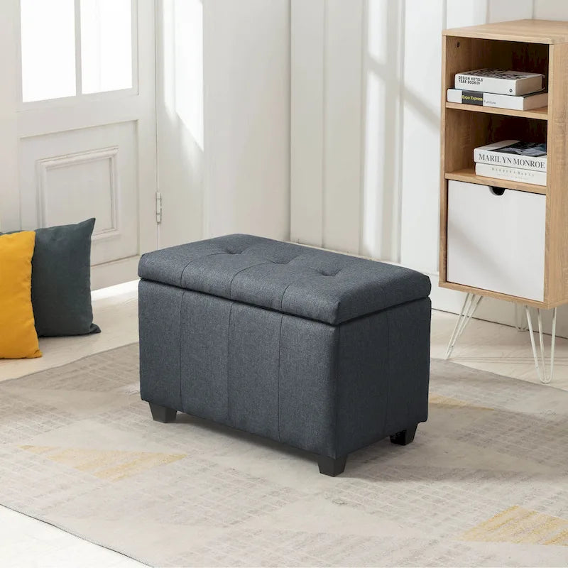 Fabric Flip-Top Storage Bench with Tufted Padded Seat - 27.5 Inches Wide