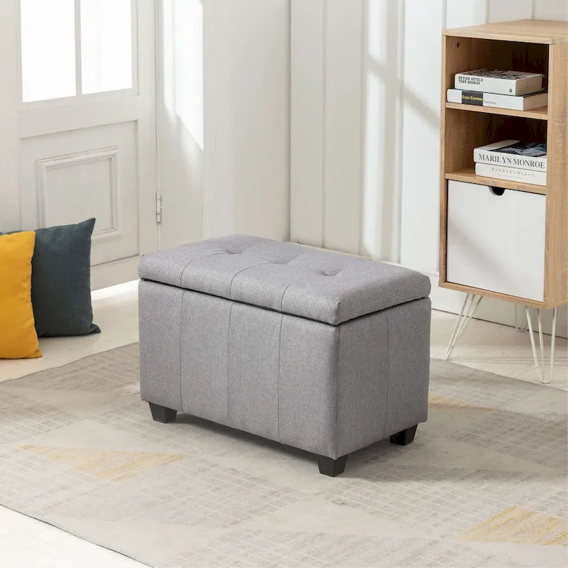 Fabric Flip-Top Storage Bench with Tufted Padded Seat - 27.5 Inches Wide