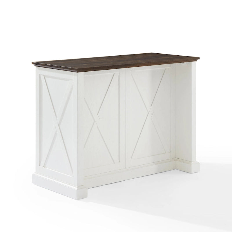 Farmhouse Kitchen Island with X-Motif Doors, 2 Drawers and Adjustable Shelves