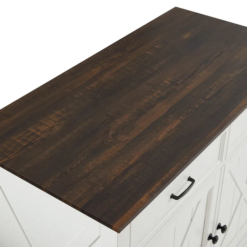 Farmhouse Kitchen Island with X-Motif Doors, 2 Drawers and Adjustable Shelves