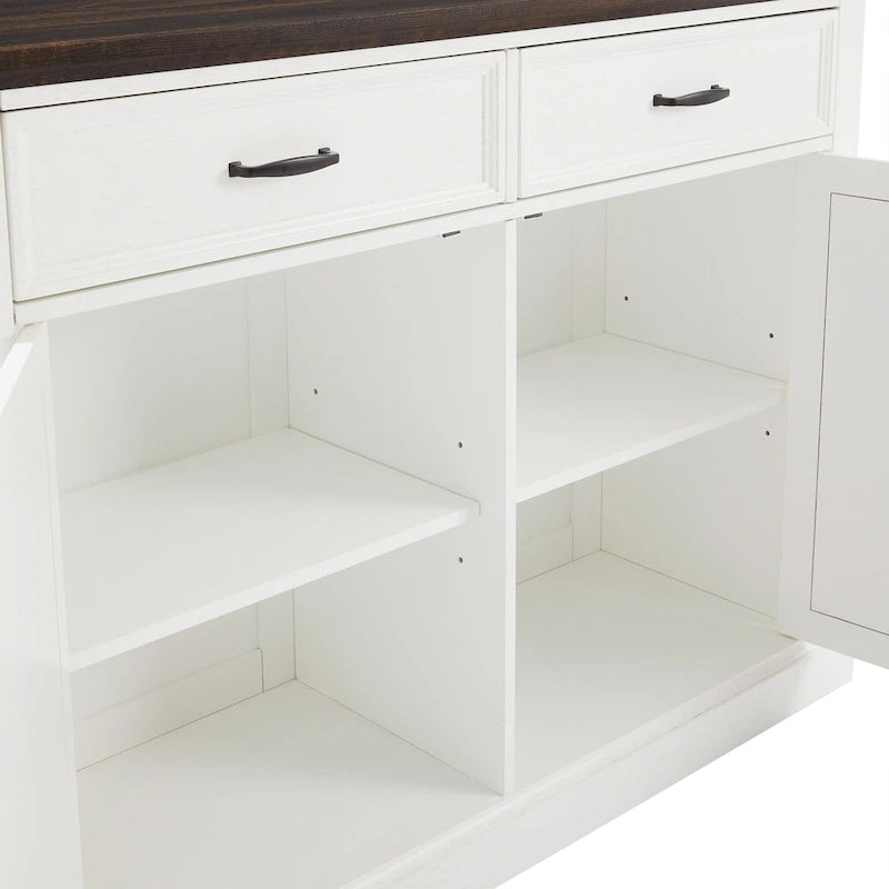Farmhouse Kitchen Island with X-Motif Doors, 2 Drawers and Adjustable Shelves
