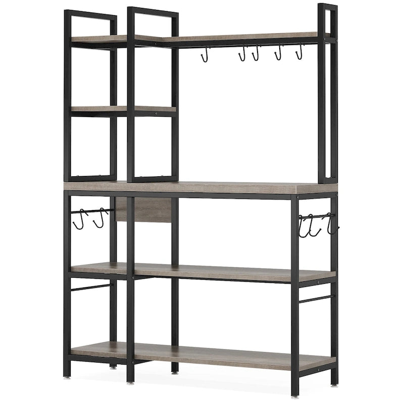 5-Tier Industrial Baker's Rack with Microwave Stand, 10 Hooks, and Storage Shelves - 43.3x15.7x62.9