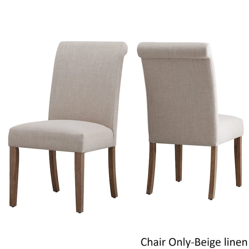 Farmhouse Rolled Back Parsons Dining Chairs with Optional Slipcovers - Set of 2