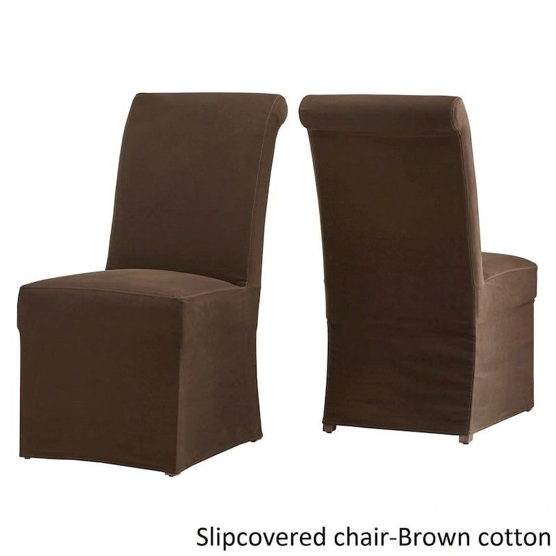 Farmhouse Rolled Back Parsons Dining Chairs with Optional Slipcovers - Set of 2