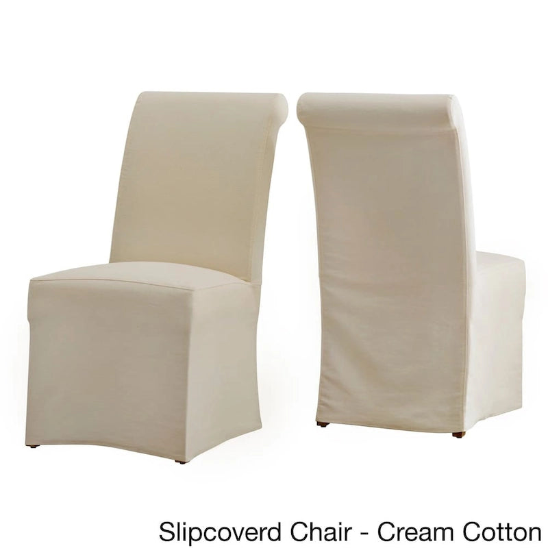 Farmhouse Rolled Back Parsons Dining Chairs with Optional Slipcovers - Set of 2
