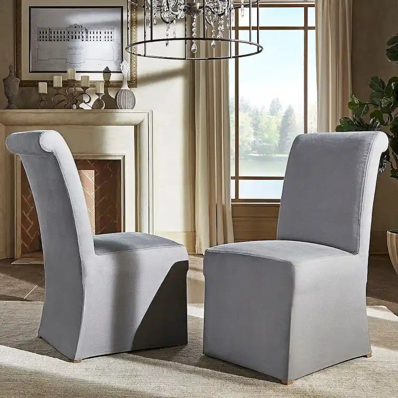 Farmhouse Rolled Back Parsons Dining Chairs with Optional Slipcovers - Set of 2