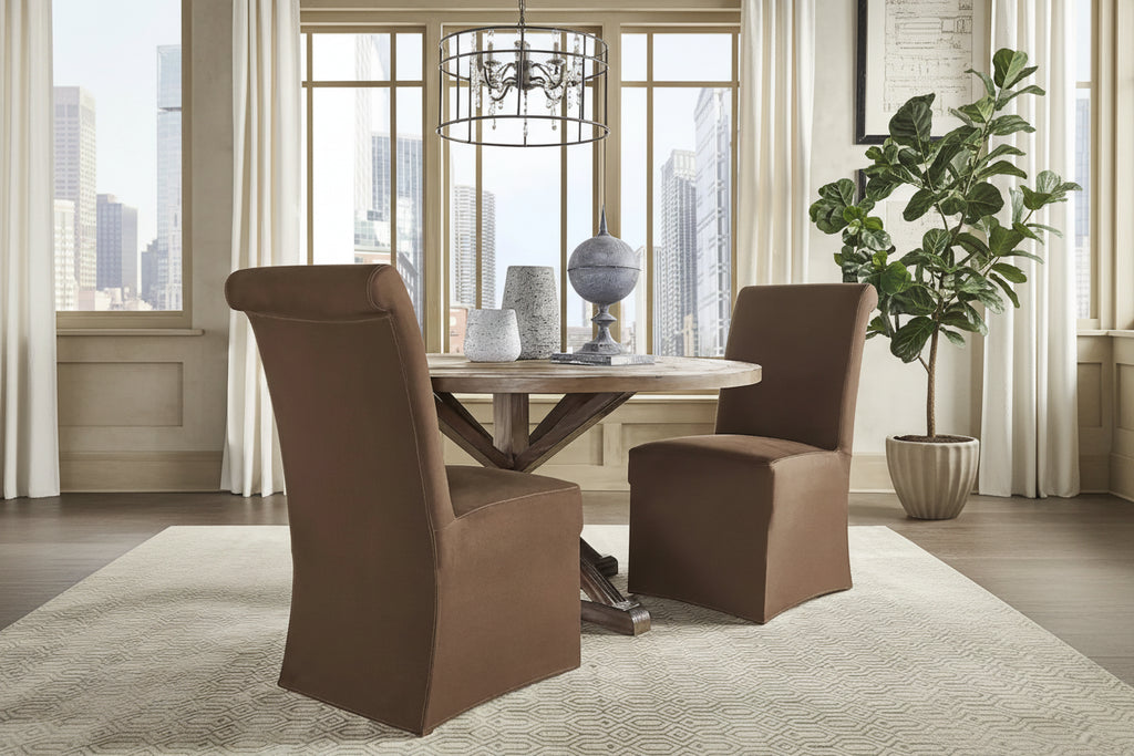 Farmhouse Rolled Back Parsons Dining Chairs with Optional Slipcovers - Set of 2