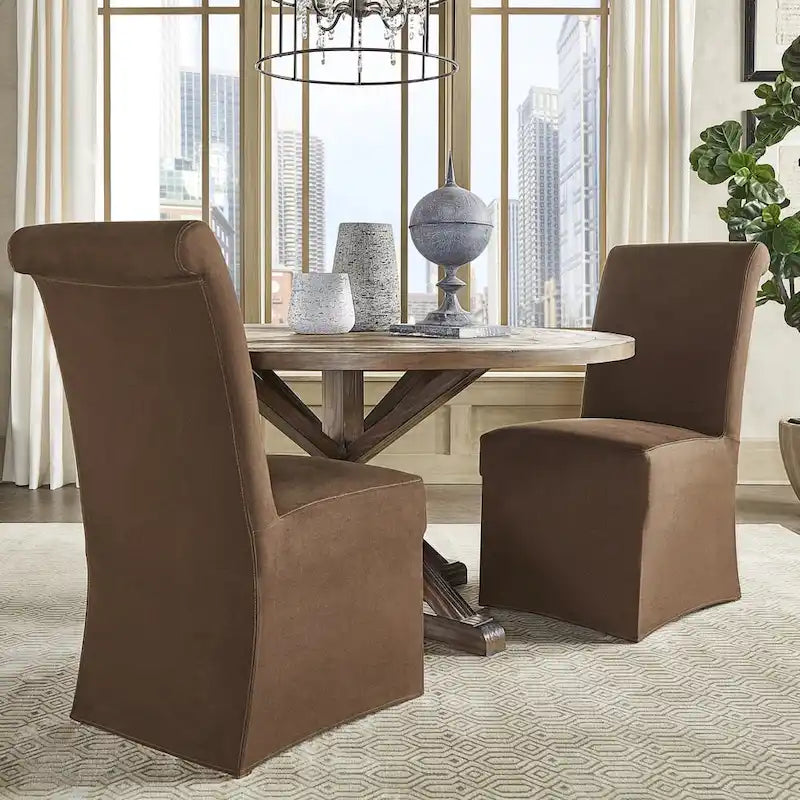 Farmhouse Rolled Back Parsons Dining Chairs with Optional Slipcovers - Set of 2