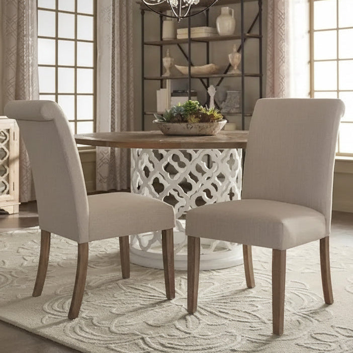Farmhouse Rolled Back Parsons Dining Chairs with Optional Slipcovers - Set of 2