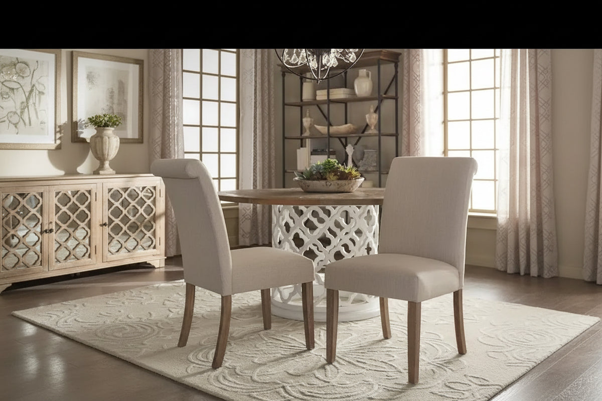 Farmhouse Rolled Back Parsons Dining Chairs with Optional Slipcovers - Set of 2