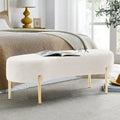 Banc ottoman rembourré pour entrée avec assise en velours et pieds en métal doré - 45.7x15.4 pouces