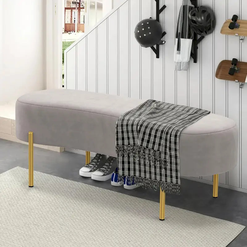 Upholstered Entryway Ottoman Bench with Velvet Seat and Gold Metal Legs - 45.7x15.4 Inches