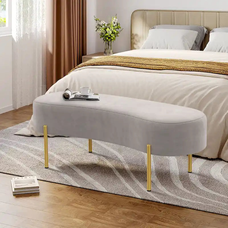 Upholstered Entryway Ottoman Bench with Velvet Seat and Gold Metal Legs - 45.7x15.4 Inches