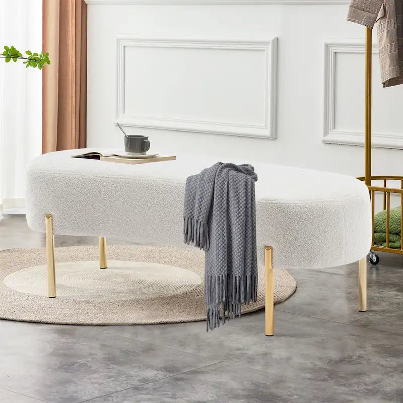 Banc ottoman rembourré pour entrée avec assise en velours et pieds en métal doré - 45.7x15.4 pouces