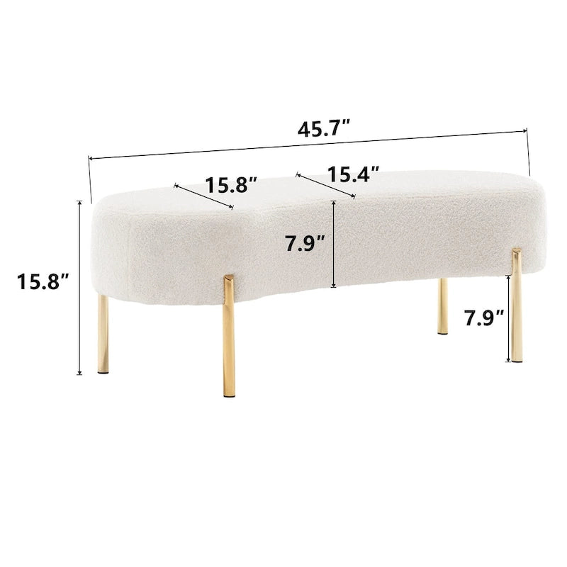 Banc ottoman rembourré pour entrée avec assise en velours et pieds en métal doré - 45.7x15.4 pouces