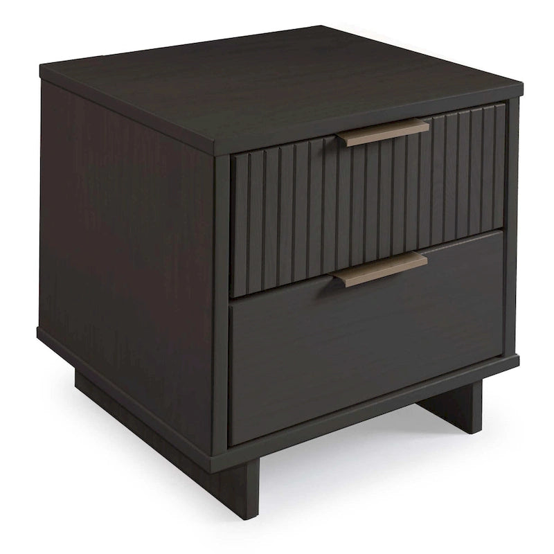 Mid-Century Solid Wood 2-Drawer Nightstand with Ribbed Front and Gold Handles - Set of 2