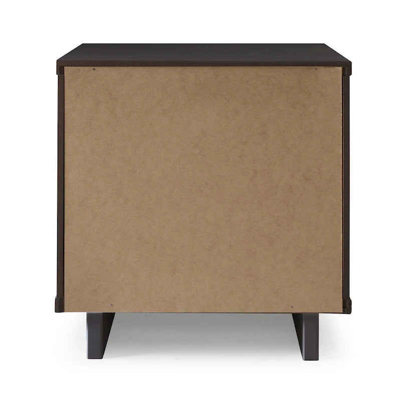 Mid-Century Solid Wood 2-Drawer Nightstand with Ribbed Front and Gold Handles - Set of 2