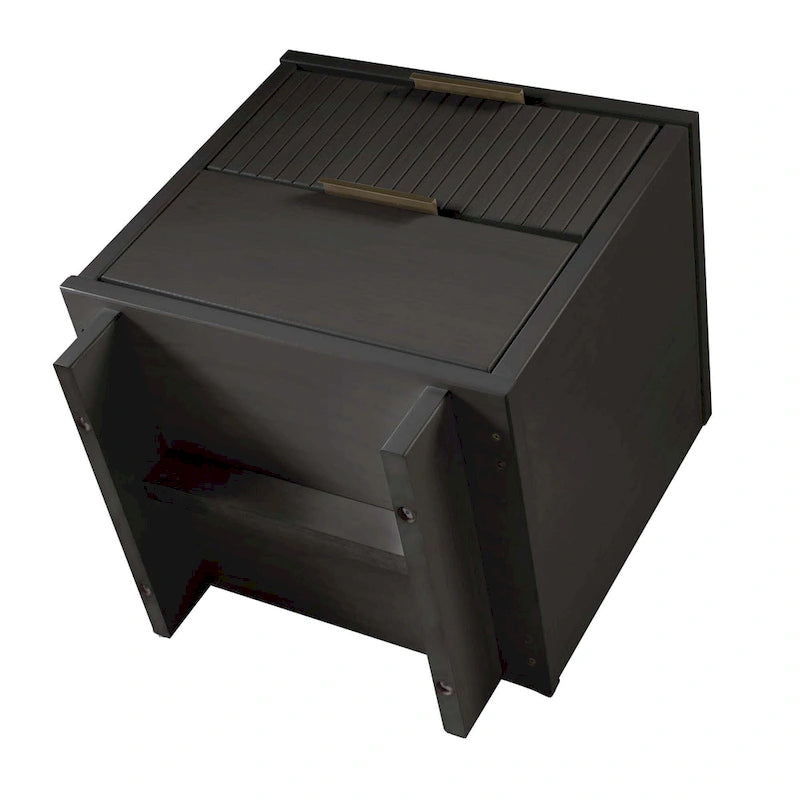 Mid-Century Solid Wood 2-Drawer Nightstand with Ribbed Front and Gold Handles - Set of 2