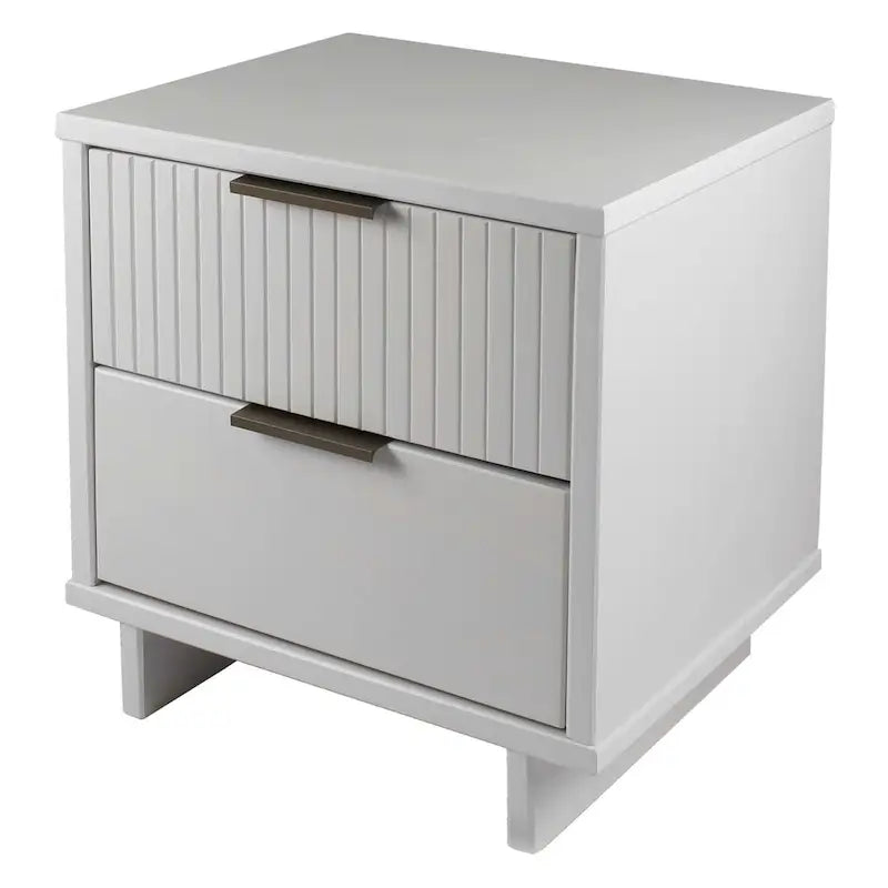 Mid-Century Solid Wood 2-Drawer Nightstand with Ribbed Front and Gold Handles - Set of 2