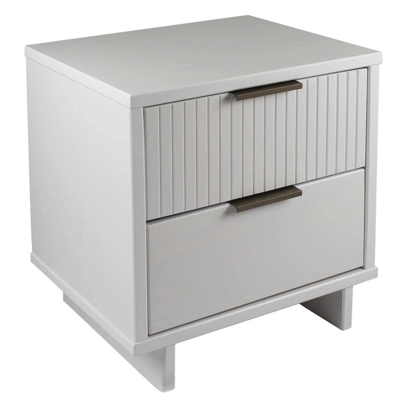 Mid-Century Solid Wood 2-Drawer Nightstand with Ribbed Front and Gold Handles - Set of 2