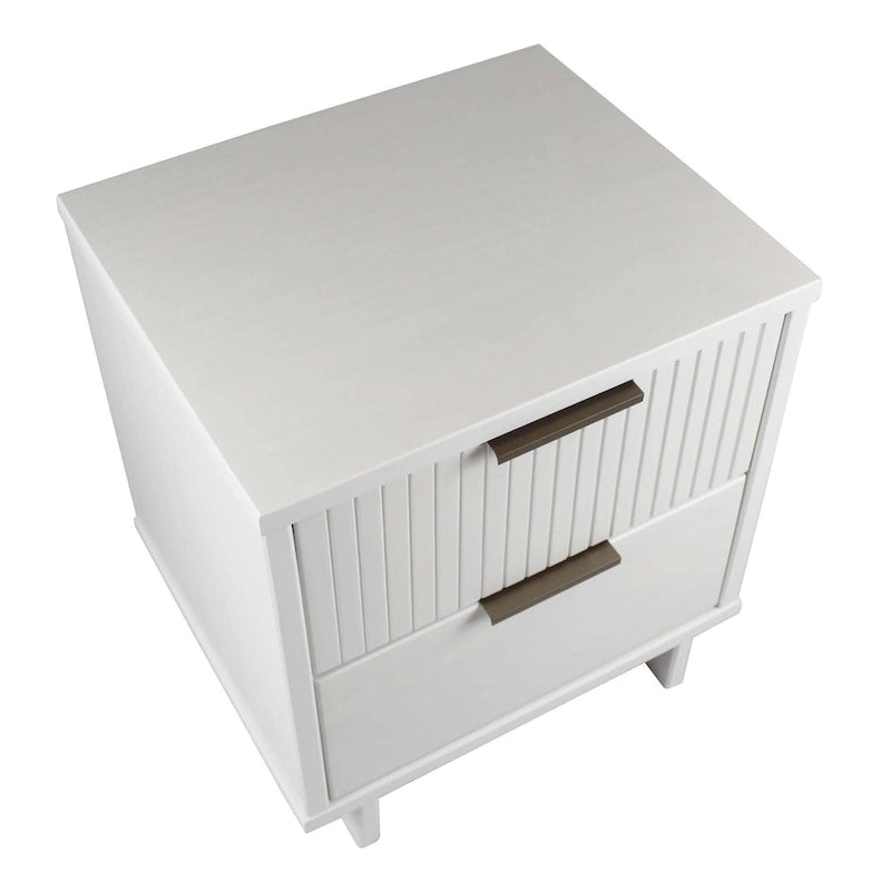 Mid-Century Solid Wood 2-Drawer Nightstand with Ribbed Front and Gold Handles - Set of 2