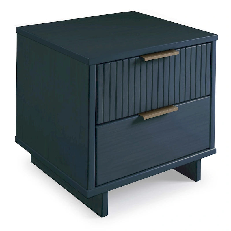 Mid-Century Solid Wood 2-Drawer Nightstand with Ribbed Front and Gold Handles - Set of 2