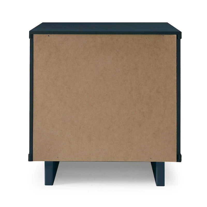 Mid-Century Solid Wood 2-Drawer Nightstand with Ribbed Front and Gold Handles - Set of 2