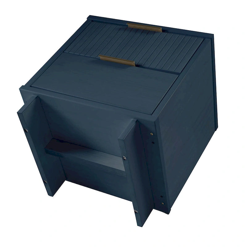 Mid-Century Solid Wood 2-Drawer Nightstand with Ribbed Front and Gold Handles - Set of 2