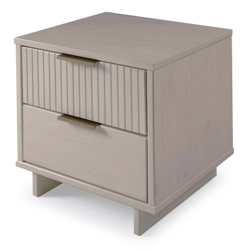 Mid-Century Solid Wood 2-Drawer Nightstand with Ribbed Front and Gold Handles - Set of 2