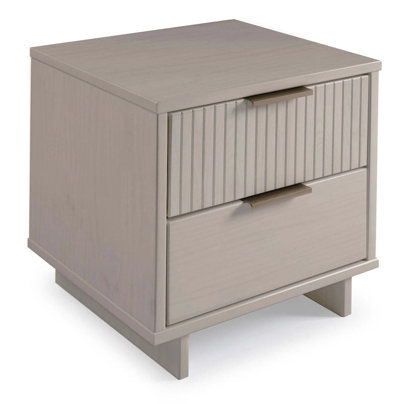 Mid-Century Solid Wood 2-Drawer Nightstand with Ribbed Front and Gold Handles - Set of 2