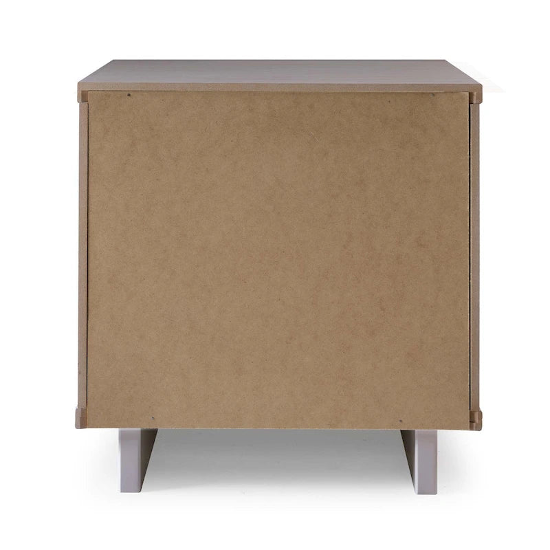 Mid-Century Solid Wood 2-Drawer Nightstand with Ribbed Front and Gold Handles - Set of 2