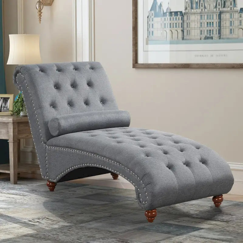 Modern Armless Velvet Chaise Lounge Indoor Chair with 1 Bolster Pillow